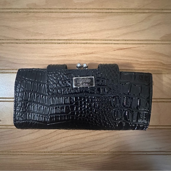 Nicole Miller Black Croc-Embossed Wallet - Picture 1 of 7